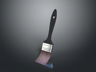 Black Handle Paint Brush With Purple Bristles And Metal Ferrule Isolated On Dark Background 3d model