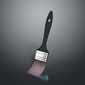 Black Handle Paint Brush With Purple Bristles And Metal Ferrule Isolated On Dark Background
