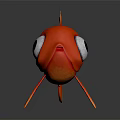 Cartoon Red Goldfish Character with Big Eyes Orange Fins Tail 3D Model on Gray Surface