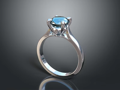 Stylish Silver Ring With Blue Gemstone And Shiny Setting Fashion Accessory 3d model