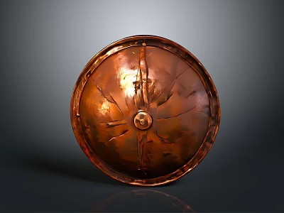 Decorative Copper Shield With Round Shape Textured Surface And Central Ornament 3d model