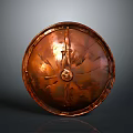 Decorative Copper Shield With Round Shape Textured Surface And Central Ornament