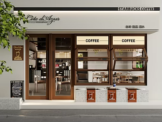 Modern Door Head Cafe Door Head Facade Folding Window Acrylic Table and Chair Swing Door 3d model