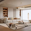 Cream Style Living Room Sofa Coffee Table Combination Lazy Sofa Sofa Stool Fabric Dream Curtain Sofa Background Wall Chandelier Side Floor Lamp 3d model
