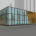 Modern Building Exterior Featuring Glass Curtain Walls Brown Triangular Structure And Bamboo Plants