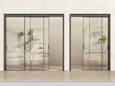 Glass Sliding Doors In Modern Interior Design For Living Room Space 3d model