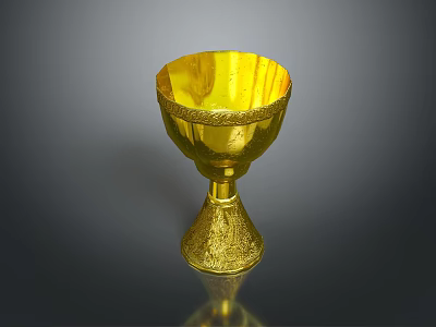 Exquisite Golden Carved Goblet Featuring Intricate Sculpted Patterns And Ornate Base 3d model