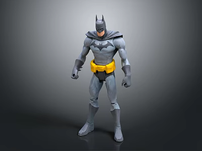 Batman Action Figure Toy With 3D Model Standing Pose Gray Suit Yellow Belt 3d model