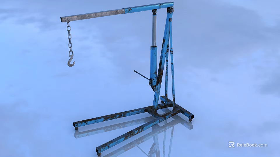 Industrial Mobile Lifting Crane with Blue Metal Structure Chain Hook and Stable Support Legs 3d model 
