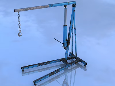 Industrial Mobile Lifting Crane with Blue Metal Structure Chain Hook and Stable Support Legs 3d model