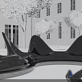 Outdoor Chairs Modern Design With Shiny Surface White Building Trees And Street Lamps