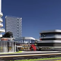 Modern Office Complex With High Rise Buildings Green Spaces And Surrounding Roads