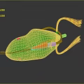 Green Decorative Ornament with Orange Accents Red and Yellow Checkered Tassels Shiny Surface