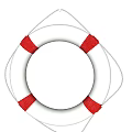 White And Red Circular Lifebuoy Sports Equipment Hanging On Wooden Background