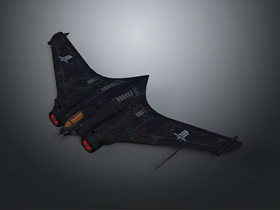 Black Stealth Spacecraft Design Featuring Aerodynamic Wings And Red Engines 3d model