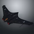 Black Stealth Spacecraft Design Featuring Aerodynamic Wings And Red Engines