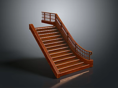 Wooden Curved Staircase With Railing And Steps Design For Interior Space 3d model
