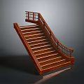 Wooden Curved Staircase With Railing And Steps Design For Interior Space 3d model