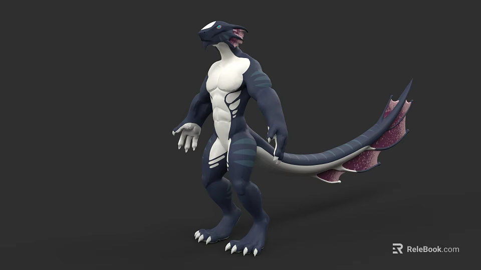 Mythical Aquatic Dragon Like Creature With Deep Blue And White Body Standing Posture 3d model 