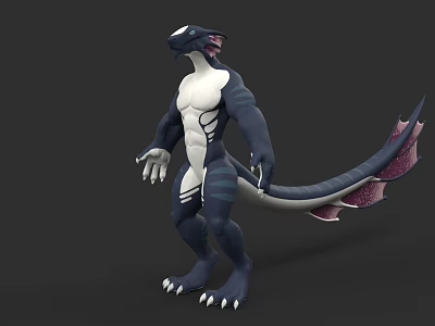 Mythical Aquatic Dragon Like Creature With Deep Blue And White Body Standing Posture 3d model