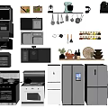 Modern Kitchen Appliances Collection Featuring Oven Microwave Refrigerator And Range Hood