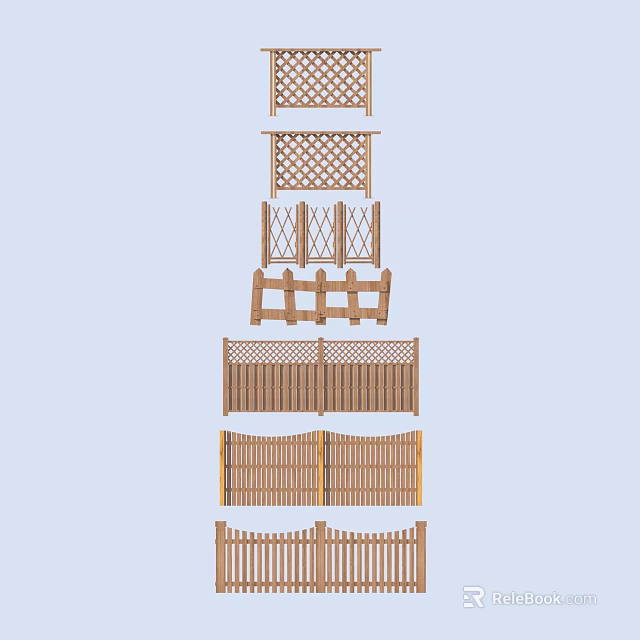 Various Decorative Wooden Railings With Different Design Styles For Outdoor Garden Spaces 3d model 