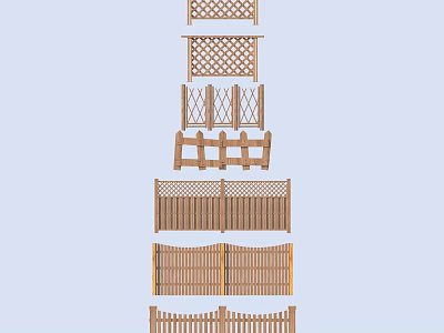 Various Decorative Wooden Railings With Different Design Styles For Outdoor Garden Spaces 3d model