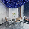 Elegant Private Dining Room With Blue Starry Ceiling Dining Table And City Night View 3d model