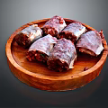 Leaf Wrapped Meat Rolls Stuffed With Minced Meat On Wooden Plate 3d model