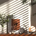 Modern Decorative Ornament Set with Green Plant Print Hourglass Clock Table Lamp and Light Shadow