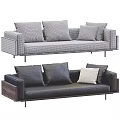Leather Sectional Sofa with Multiple Cushions and Metal Legs 3d model