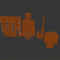 3D Modeled Sci-Fi Architectural Components With Rustic Metal Texture And Futuristic Design