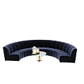Navy Blue Curved Sectional Sofa With Glass Coffee Table And Decorative Items 3d model