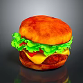 Juicy Hamburger with Golden Bun Fresh Lettuce Tomato and Melted Cheese Patty