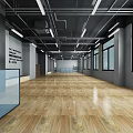 Spacious Fitness Gym Interior With Wooden Flooring Gray Walls Multiple Windows And Strip Lights