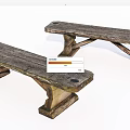 Rustic Wooden Bench Pair With Weathered Surface And Sturdy Cross Leg Design