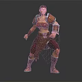 Armored Female Warrior Character in Battle Stance with Leather Armor and Metal Pauldrons