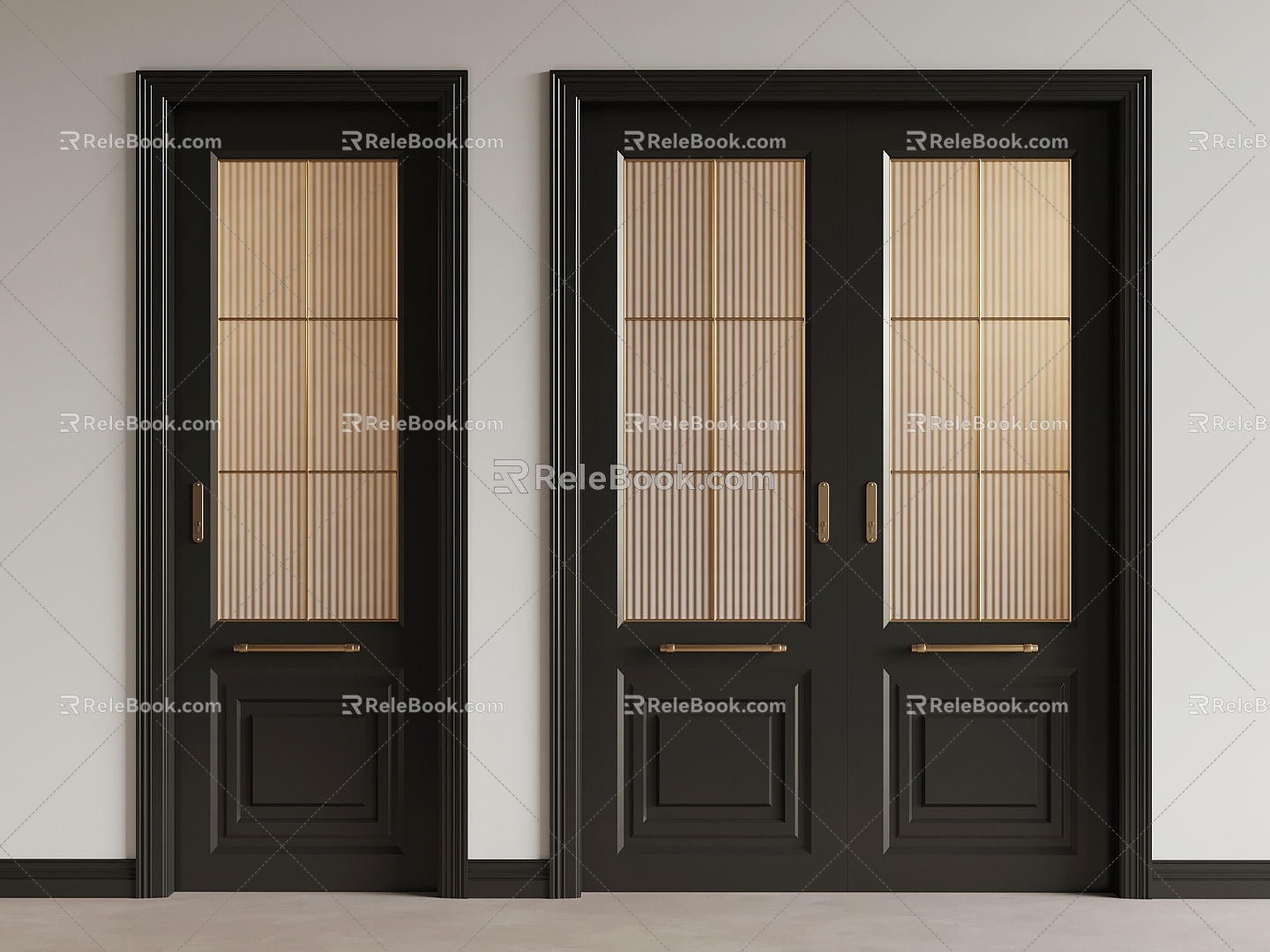 Modern Middle Ancient Double Door Wooden Double Door Glass Double Door 3d model