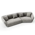 Modern Gray Velvet Sectional Sofa With Curved Design And Multiple Cushions 3d model