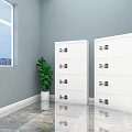 White Filing Cabinets with Glass Doors Files Green Plants Gray Walls Window and Marble Floor