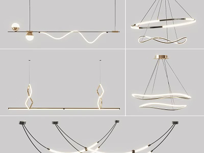 Modern Contemporary Pendant Lights With Curved LED Strips And Metal Hanging Frames 3d model