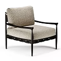 Modern Comfortable Single Sofa With Beige Fabric Upholstery And Black Metal Frame Design