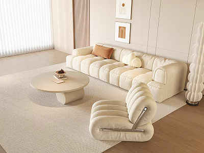 Modern Cream Velvet Sofa Set With Round Coffee Table Accent Chair And Rug 3d model