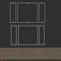 Black Background Wall With Gold Decorative Frames Various Shapes And Wooden Floor
