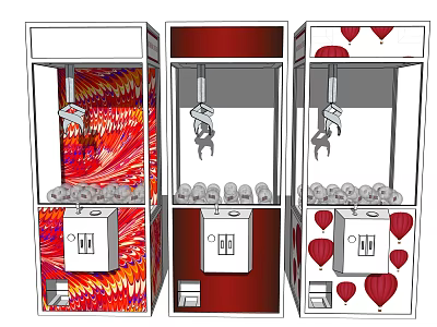 Claw Machine Amusement Equipment With Colorful Designs Red Theme And Balloon Patterns 3d model