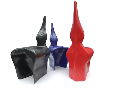 Modern Sculptural Single Chairs in Black Blue Red with Stylish Texture 3d model