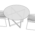 Modern Round Dining Table with White Wire Chairs and Black Tabletop Design 3d model
