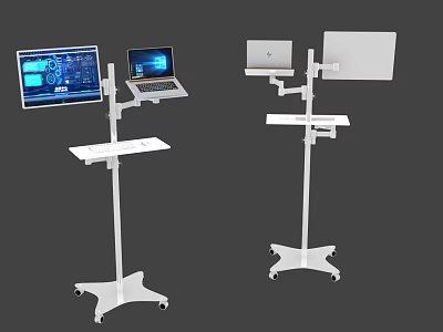 Iron Mobile Laptop Monitor Stands With Wheels And Tray For Office Workstation 3d model