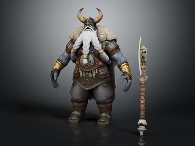 Mythical Horned Bearded Warrior Creature With Ornate Armor And Decorative Sword 3d model