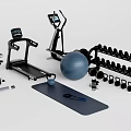 Essential Sports Equipment Collection Featuring Treadmill Elliptical Trainer Dumbbell Rack Yoga Mat And Exercise Ball